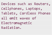 Text Box: Devices such as Routers, Cellphones, Laptops, Tablets, Cordless Phones all emit waves of Electromagnetic Radiation.